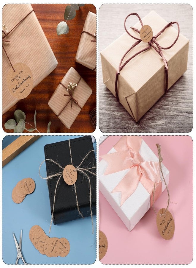 Qulkws 100 Pcs Thank You Gift Tags with String, Round Calligraphy Thank You Tag, 1.2 inch Brown Round Gifts Tags with 22 Yard String, Brown Paper Gifts Tag for Gift Wrap DIY Arts Wedding Parties - Image 5